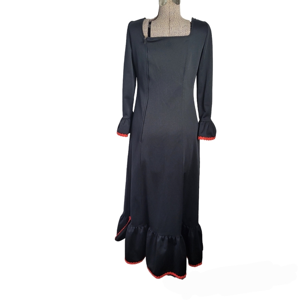 Vintage 1960's black maxi dress with red trim - Picture 5 of 14